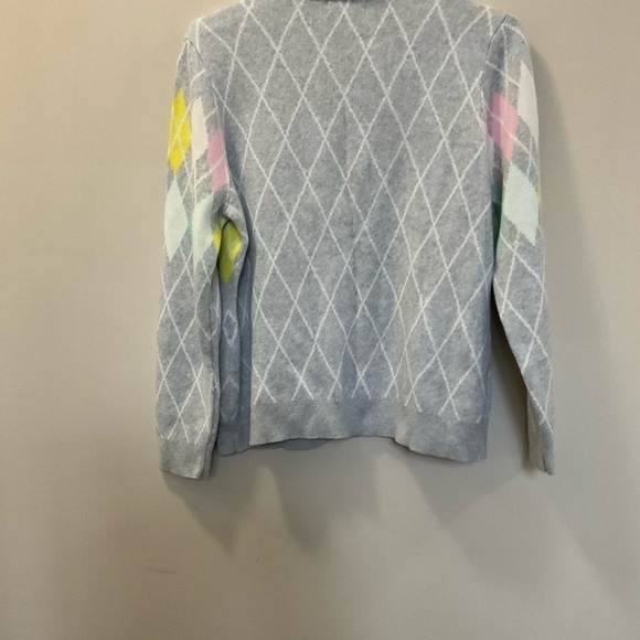 Charter Club Long Sleeve Pastel Argyle Polo Sweater Crystal Details Size Large - Picture 5 of 8